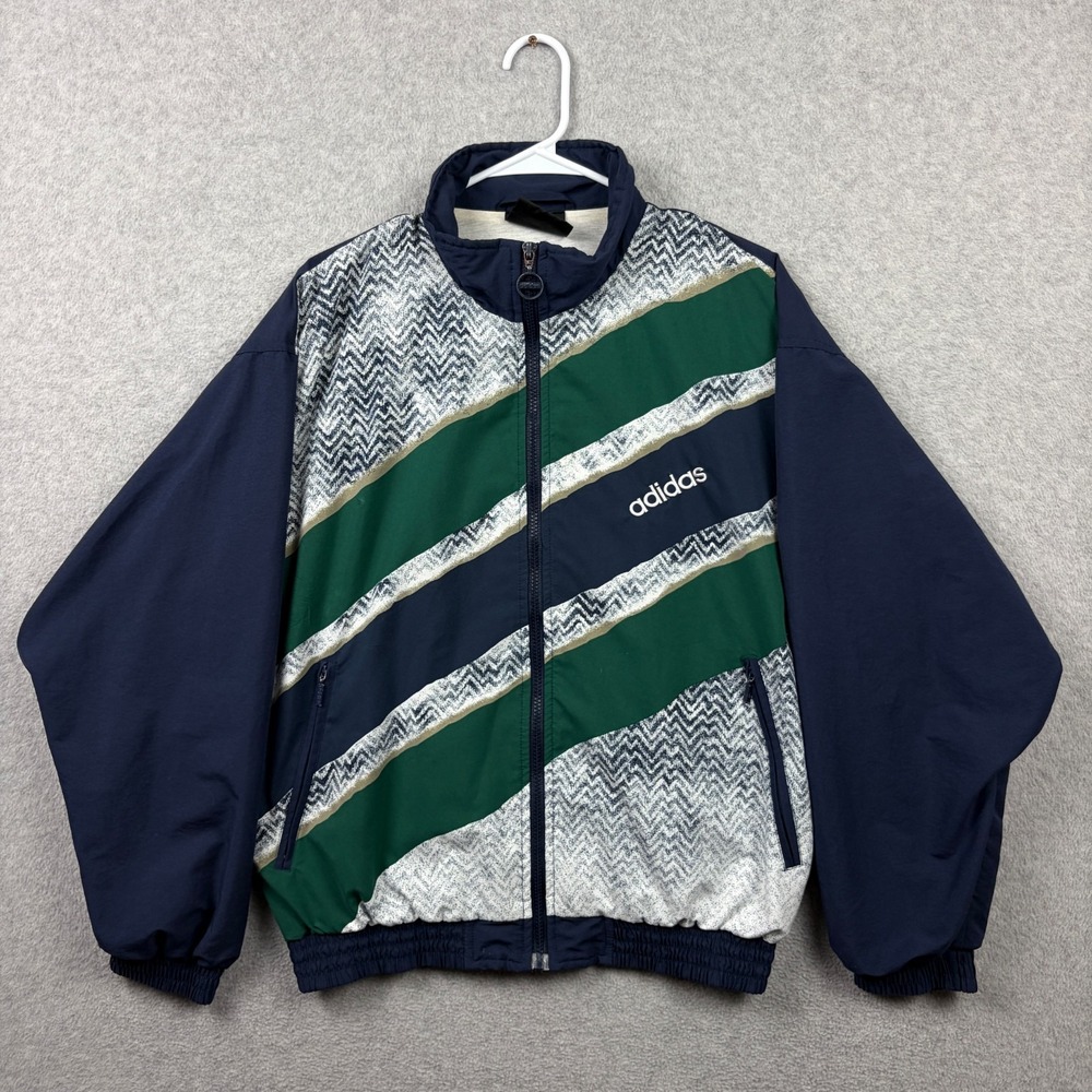 Vintage Adidas Jacket Men Small Zig Zag Striped Colorblock 90s Lined Windbreaker